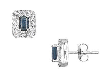 Sapphire and Diamond Earrings  14K White Gold - 1.00 CT TGW