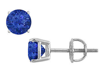 Sapphire Stud Earrings  14K White Gold - 2.00 CT TGW