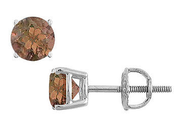 Smoky Topaz Stud Earrings  14K White Gold - 2.00 CT TGW