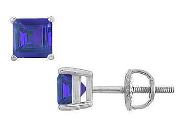 Sapphire Stud Earrings  14K White Gold - 2.00 CT TGW