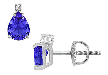 Diamond and Sapphire Stud Earrings  14K White Gold - 2.04 CT TGW