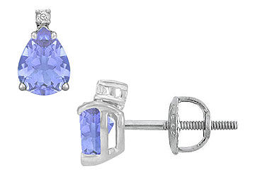 Diamond and Tanzanite Stud Earrings  14K White Gold - 2.04 CT TGW