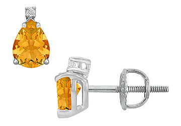 Diamond and Citrine Stud Earrings  14K White Gold - 2.04 CT TGW