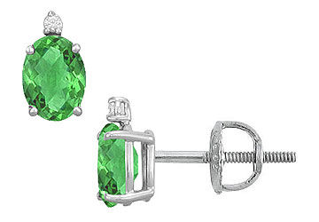 Diamond and Emerald Stud Earrings  14K White Gold - 2.04 CT TGW