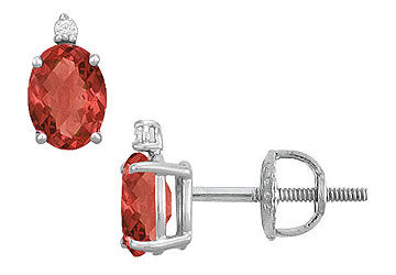 Diamond and Ruby Stud Earrings  14K White Gold - 2.04 CT TGW