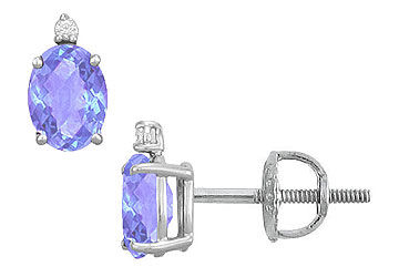 Diamond and Tanzanite Stud Earrings  14K White Gold - 2.04 CT TGW