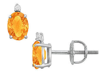 Diamond and Citrine Stud Earrings  14K White Gold - 2.04 CT TGW