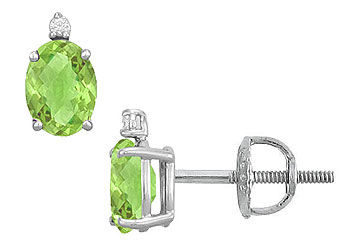 Diamond and Peridot Stud Earrings  14K White Gold - 2.04 CT TGW