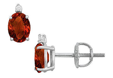 Diamond and Garnet Stud Earrings  14K White Gold - 2.04 CT TGW