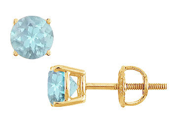 Aquamarine Stud Earrings  14K Yellow Gold - 2.00 CT TGW