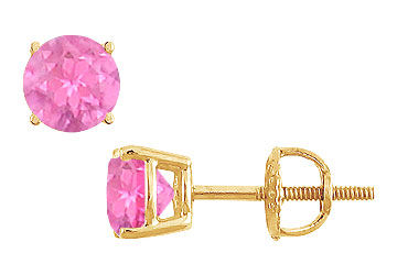 Pink Sapphire Stud Earrings  14K Yellow Gold - 2.00 CT TGW