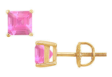 Pink Sapphire Stud Earrings  14K Yellow Gold - 2.00 CT TGW