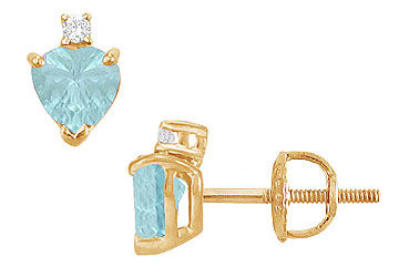 Diamond and Aquamarine Stud Earrings  14K Yellow Gold - 2.04 CT TGW