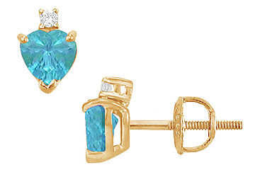 Diamond and Blue Topaz Stud Earrings  14K Yellow Gold - 2.04 CT TGW
