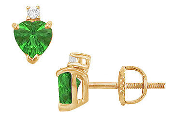 Diamond and Emerald Stud Earrings  14K Yellow Gold - 2.04 CT TGW