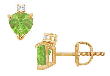Diamond and Peridot Stud Earrings  14K Yellow Gold - 2.04 CT TGW