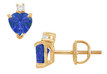 Diamond and Sapphire Stud Earrings  14K Yellow Gold - 2.04 CT TGW