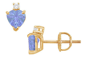 Diamond and Tanzanite Stud Earrings  14K Yellow Gold - 2.04 CT TGW