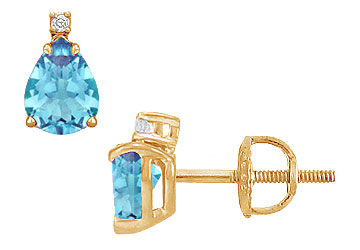 Diamond and Blue Topaz Stud Earrings  14K Yellow Gold - 2.04 CT TGW