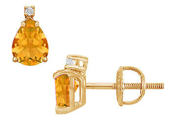 Diamond and Citrine Stud Earrings  14K Yellow Gold - 2.04 CT TGW
