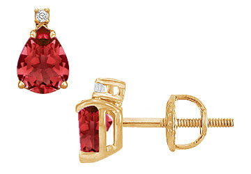 Diamond and Ruby Stud Earrings  14K Yellow Gold - 2.04 CT TGW