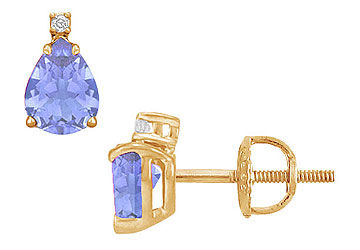 Diamond and Tanzanite Stud Earrings  14K Yellow Gold - 2.04 CT TGW