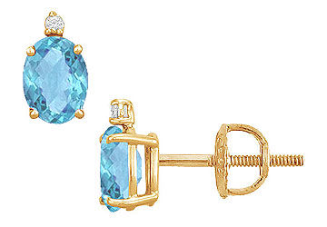 Diamond and Blue Topaz Stud Earrings  14K Yellow Gold - 2.04 CT TGW