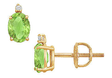 Diamond and Peridot Stud Earrings  14K Yellow Gold - 2.04 CT TGW
