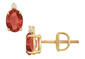 Diamond and Ruby Stud Earrings  14K Yellow Gold - 2.04 CT TGW