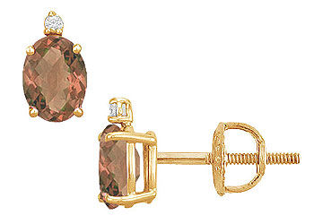 Diamond and Smoky Topaz Stud Earrings  14K Yellow Gold - 2.04 CT TGW
