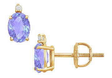 Diamond and Tanzanite Stud Earrings  14K Yellow Gold - 2.04 CT TGW