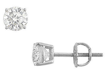 14K White Gold  Round Cubic Zirconia Stud Earrings  1.00 CT. TGW.