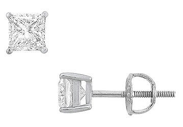 14K White Gold  Princess Cubic Zirconia Stud Earrings  1.00 CT. TGW.