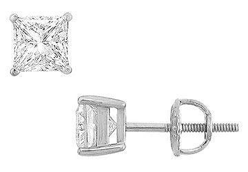 14K White Gold  Princess Cubic Zirconia Stud Earrings  2.00 CT. TGW.