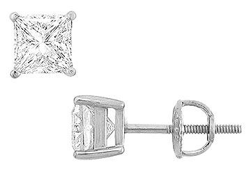 14K White Gold  Princess Cubic Zirconia Stud Earrings  3.00 CT. TGW.