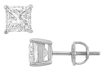 14K White Gold  Princess Cubic Zirconia Stud Earrings  5.00 CT. TGW.