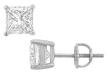 14K White Gold  Princess Cubic Zirconia Stud Earrings  6.00 CT. TGW.