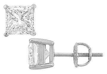 14K White Gold  Princess Cubic Zirconia Stud Earrings  8.00 CT. TGW.
