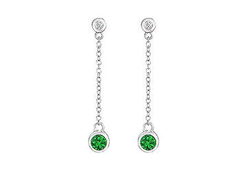 Emerald and Diamond Earrings : .925 Sterling Silver - 0.60 CT TGW