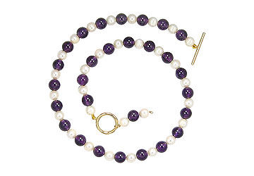 Cultured Pearl and Amethyst Necklace  14K Yellow Gold - 75.00 CT TGW