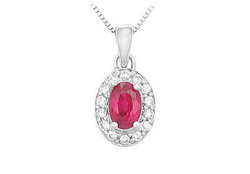 Ruby and Diamond Pendant : 14K White Gold - 0.75 CT TGW