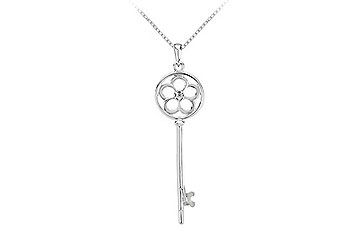 14K White Gold Fashion Key Pendant with a Flower
