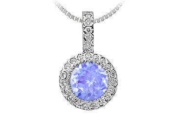 Created Tanzanite and Cubic Zirconia Circle Pendant  14K White Gold - 1.25 CT TGW