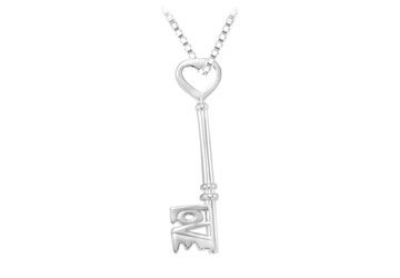 14K White Gold Love is the Key Pendant - 1.50 Inch Long