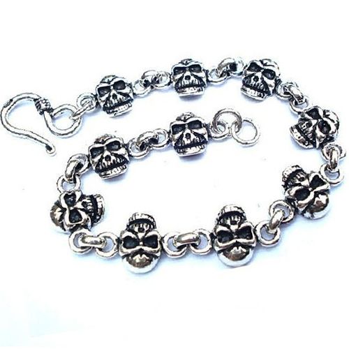Beaded Skull Bracelet Thai 925 Silver Men's Cool Jewelry Apparel