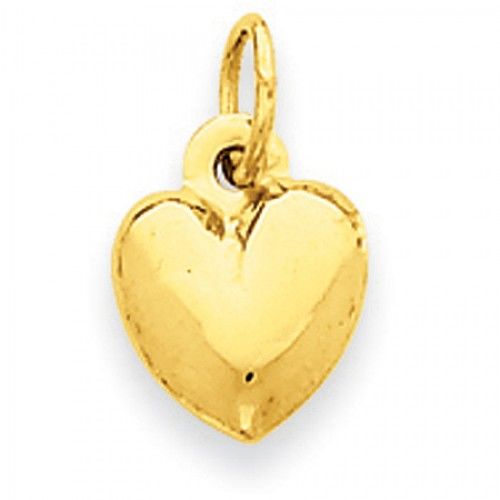 14k Yellow Gold Thin Puffed Heart Pendant For Ladies