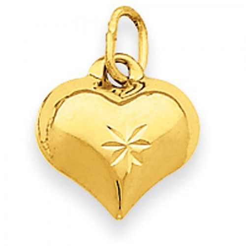 Heart Charm in Yellow Gold - 14kt - Polished Finish - Gorgeous - Women