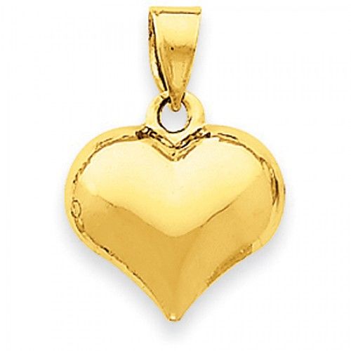 14k Yellow Gold Sharp Puffed Heart Pendant For Ladies