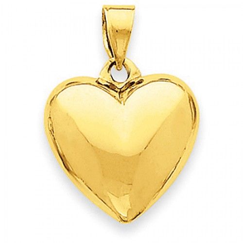 14k Yellow Gold Rounded Puffed Heart Pendant For Ladies