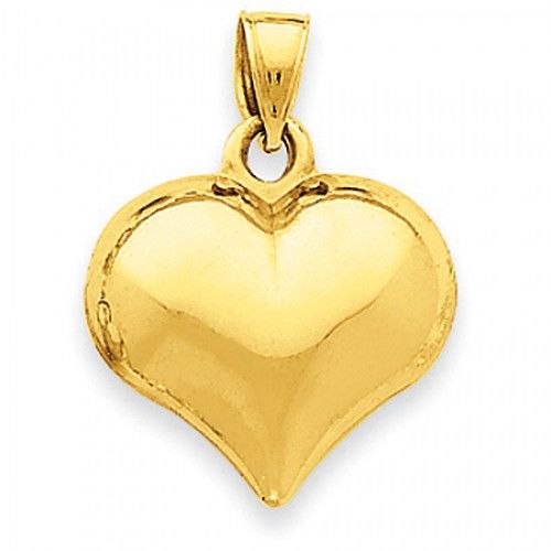 14k Yellow Gold Hollow Puffed Heart Pendant For Ladies